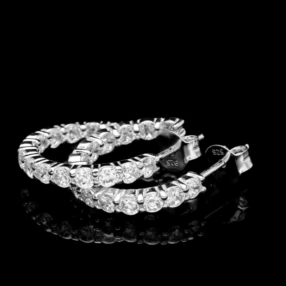 1.68CT Created Diamond Hoop Double Sided Earrings - Picture 4 of 4